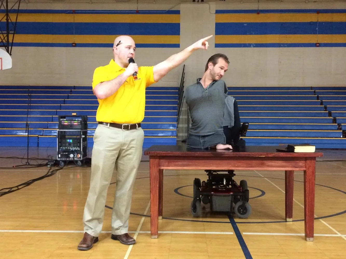 Nick Vujicic at an assembly