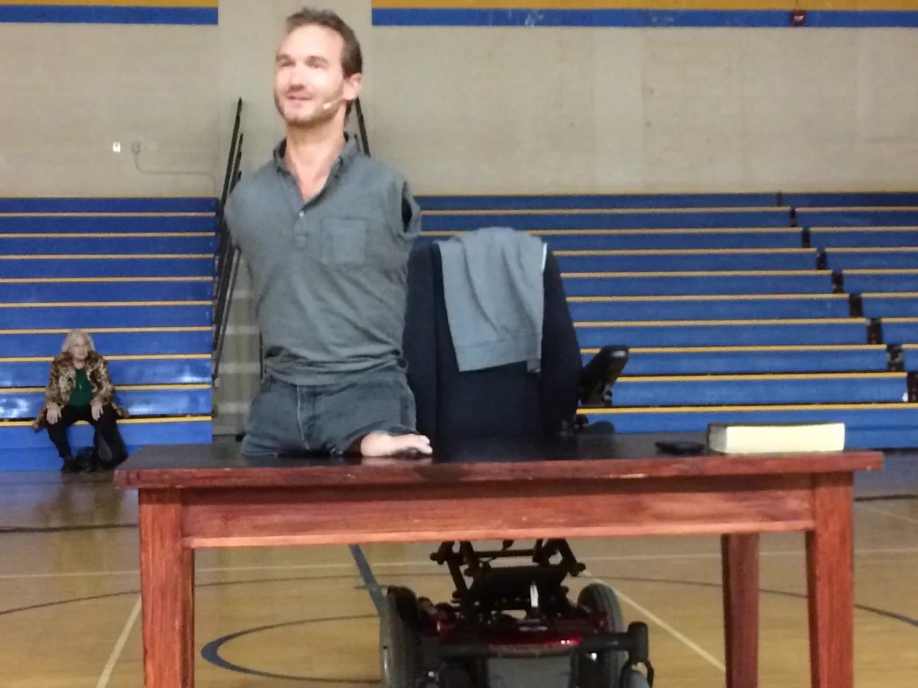 Nick Vujicic at an assembly